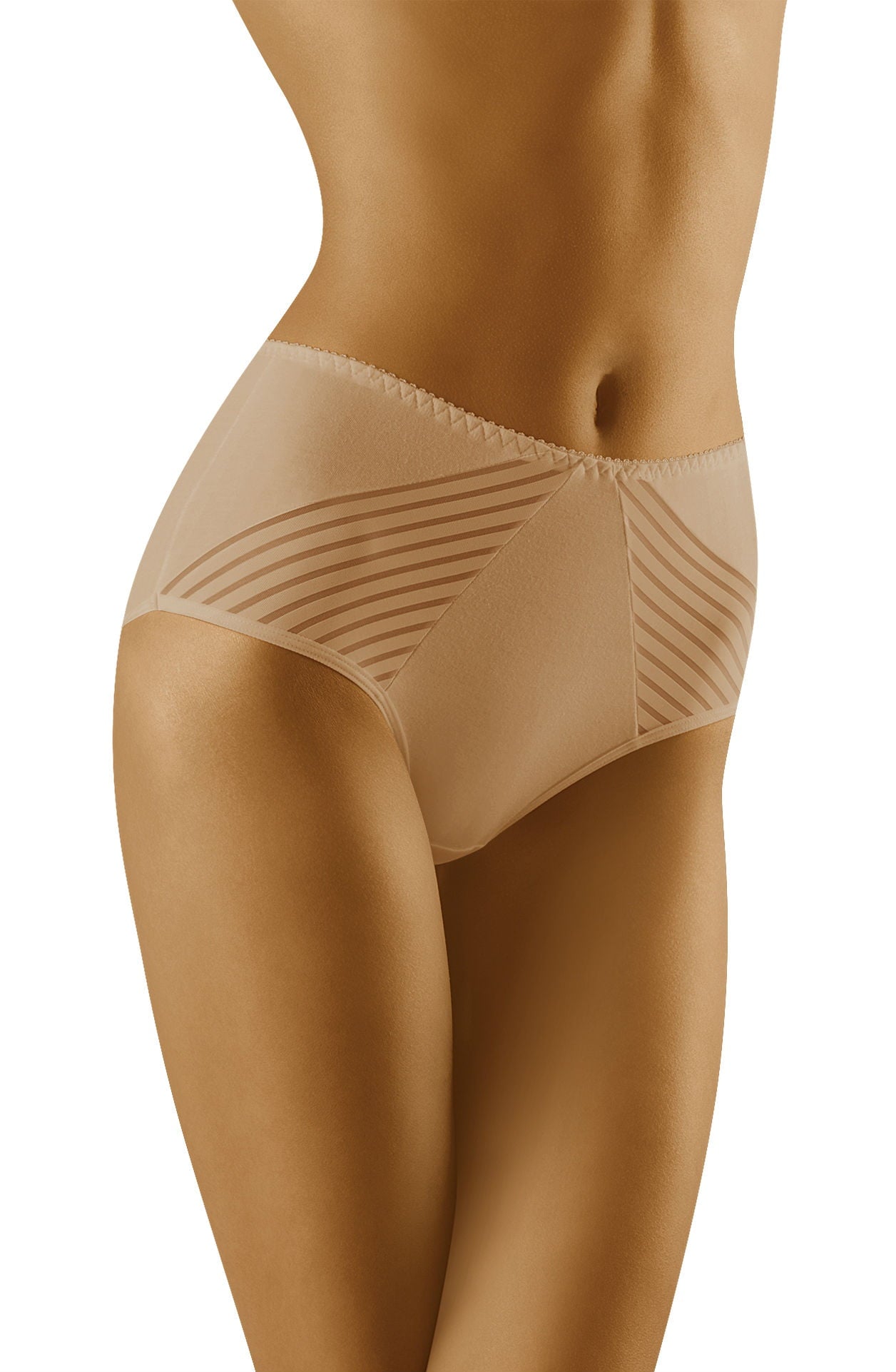 Wolbar Eco-Ma Beige Cotton Briefs with lightweight mesh Stripe Panels for Women