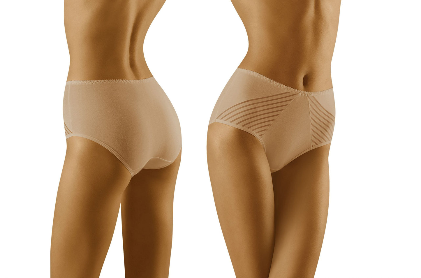 Wolbar Eco-Ma Beige Cotton Briefs with lightweight mesh Stripe Panels for Women
