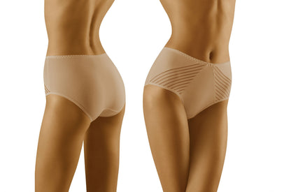 Wolbar Eco-Ma Beige Cotton Briefs with lightweight mesh Stripe Panels for Women