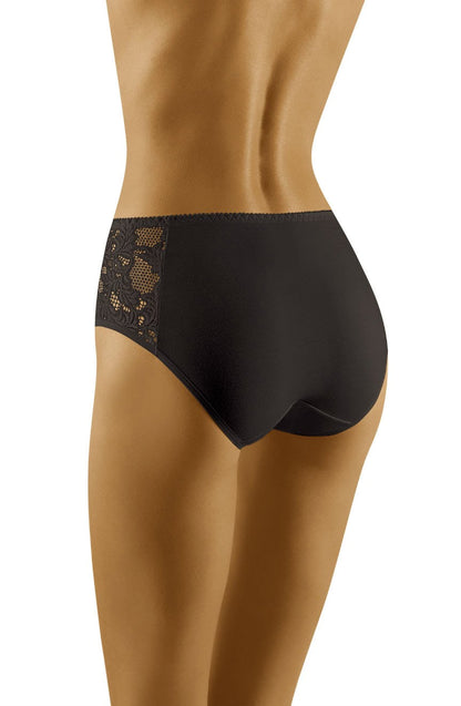 Wolbar Eco-Vu Black Deep Sided Full Brief with Lace Inserts Underwear