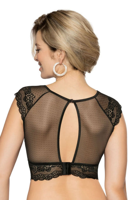 Roza Ellba Black Lace and Tulle Top with Adjustable Back Closure