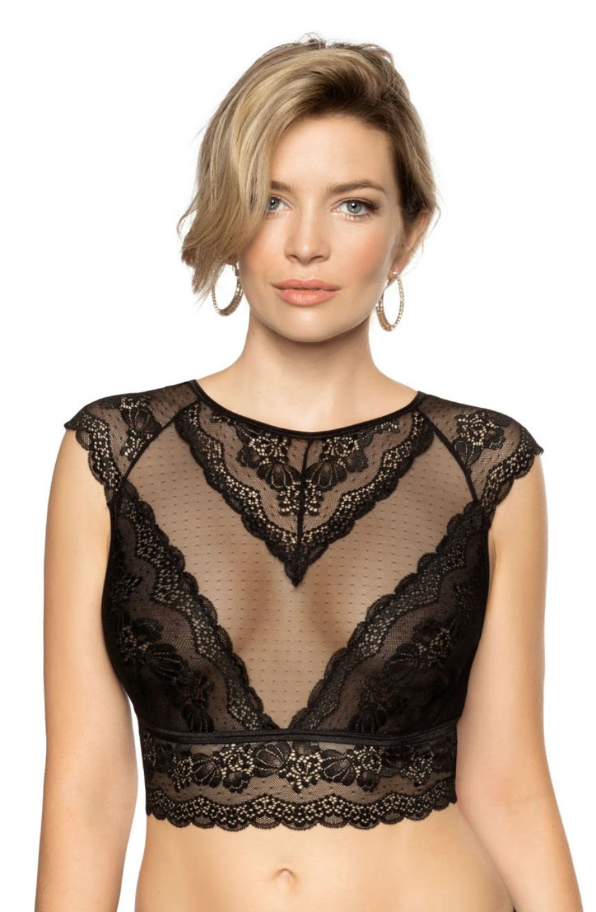Roza Ellba Black Lace and Tulle Top with Adjustable Back Closure