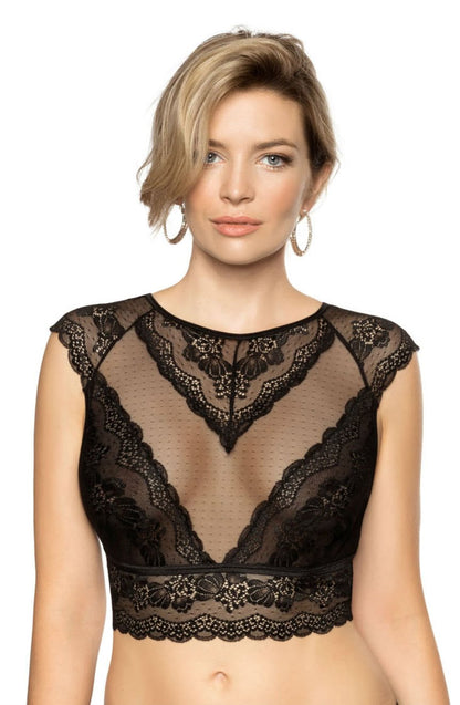 Roza Ellba Black Lace and Tulle Top with Adjustable Back Closure