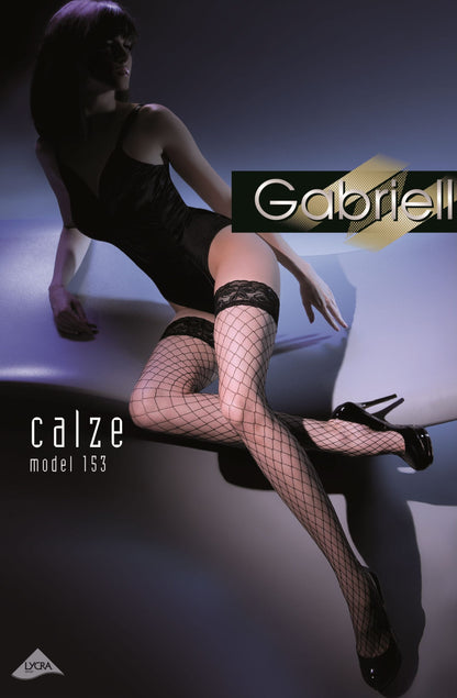 Gabriella Kabaretta Red Fishnet Hold Ups with Decorative Silicone Lace