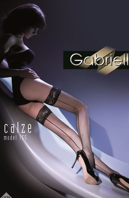 Gabriella Kabaretta Red Fishnet Hold-Ups with Back Seam and Silicone Lace Trim