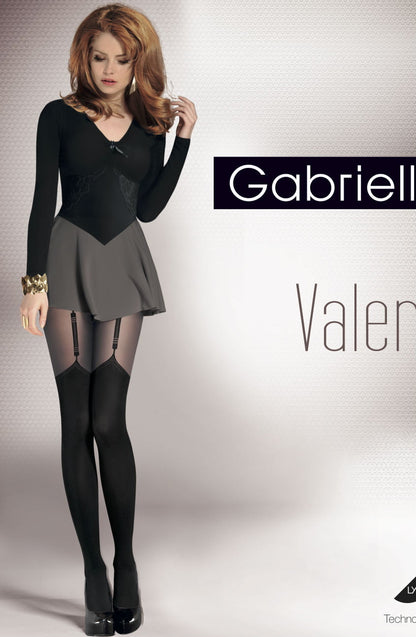 Gabriella Fantasia Valery Black Faux Stocking waist detail Tights 40 Denier Hosiery