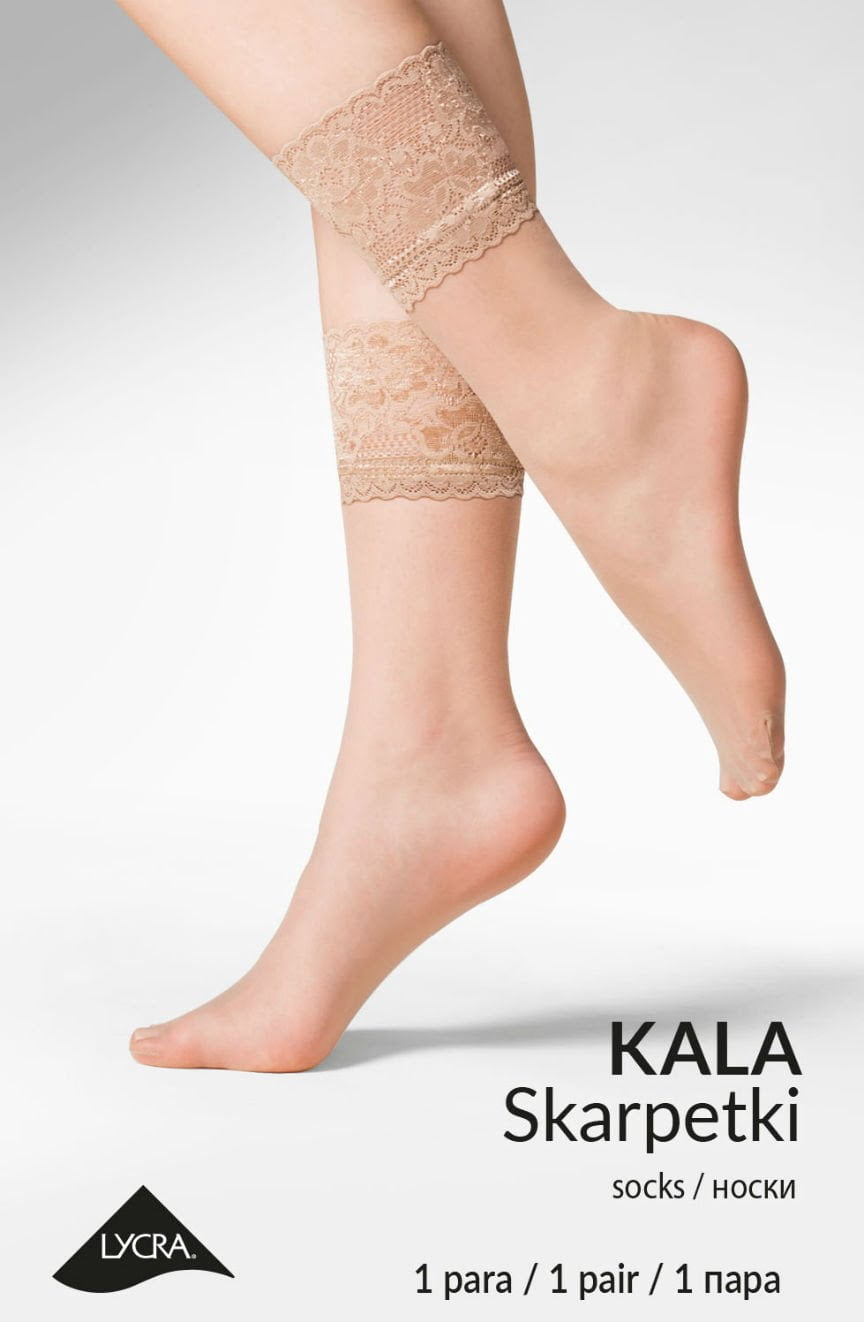 Gabriella Kala Black Patterned Socks with Lace Top and Reinforced Toe for Women
