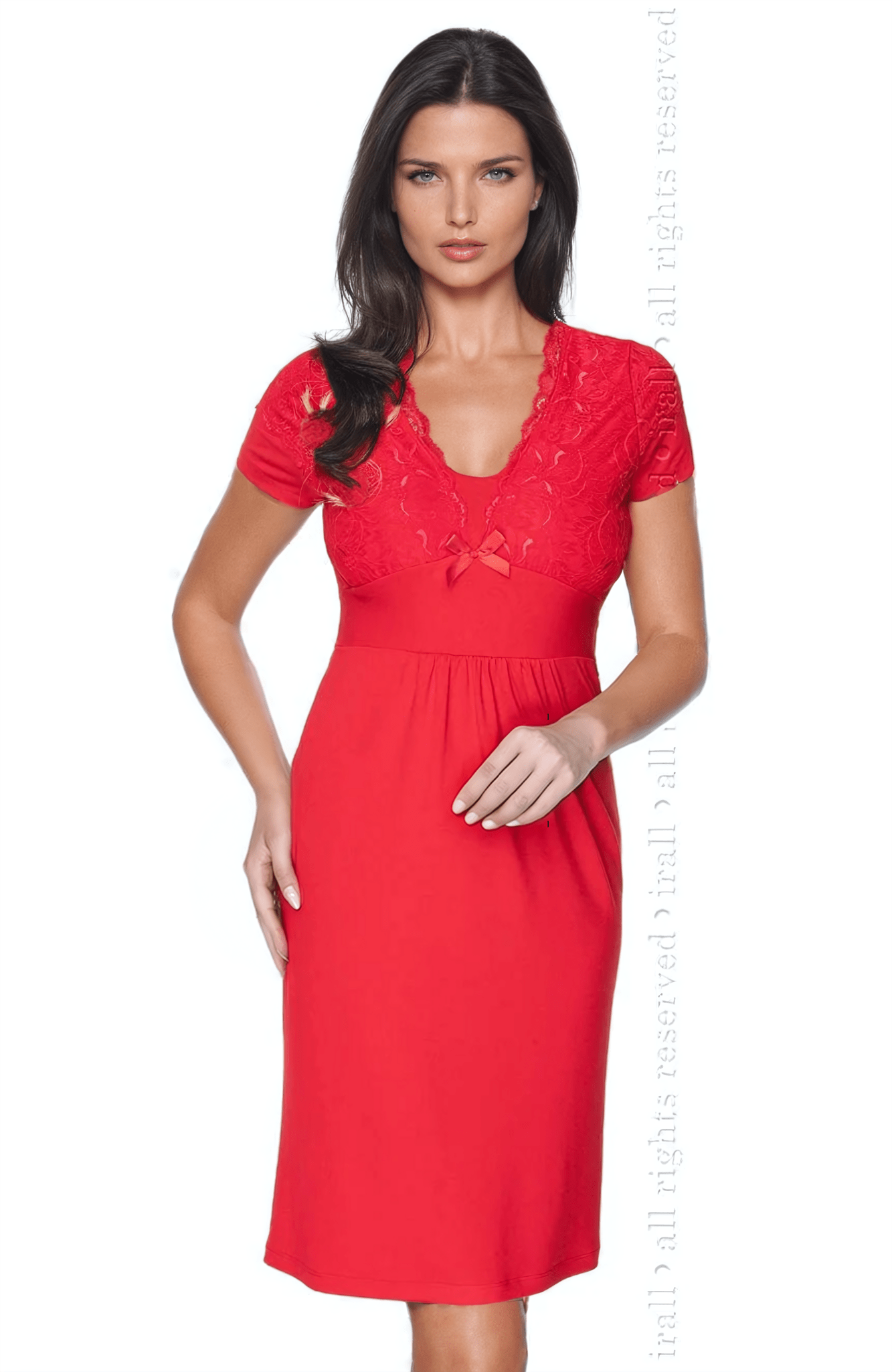 Irall Gia Red Viscose Nightdress with Lace and Satin Bow Detail