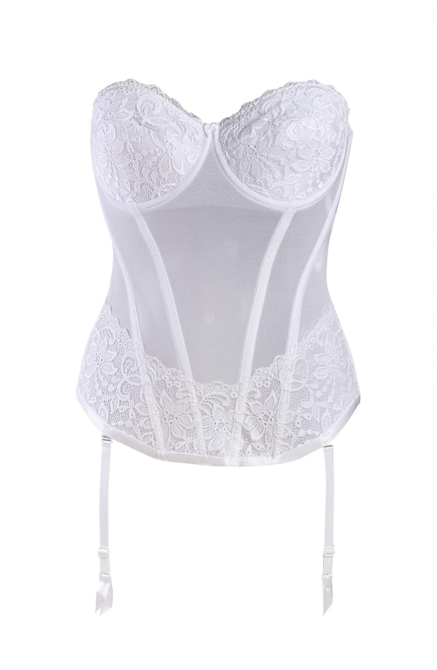 Gracya Anastasia White Embroidered Boned Corset with Detachable waist details and Bra Straps
