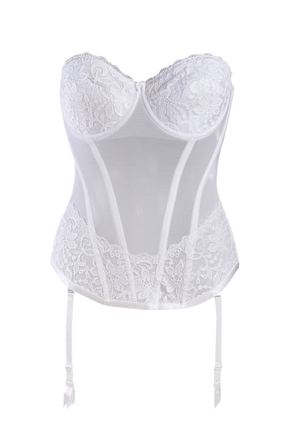 Gracya Anastasia White Embroidered Boned Corset with Detachable waist details and Bra Straps