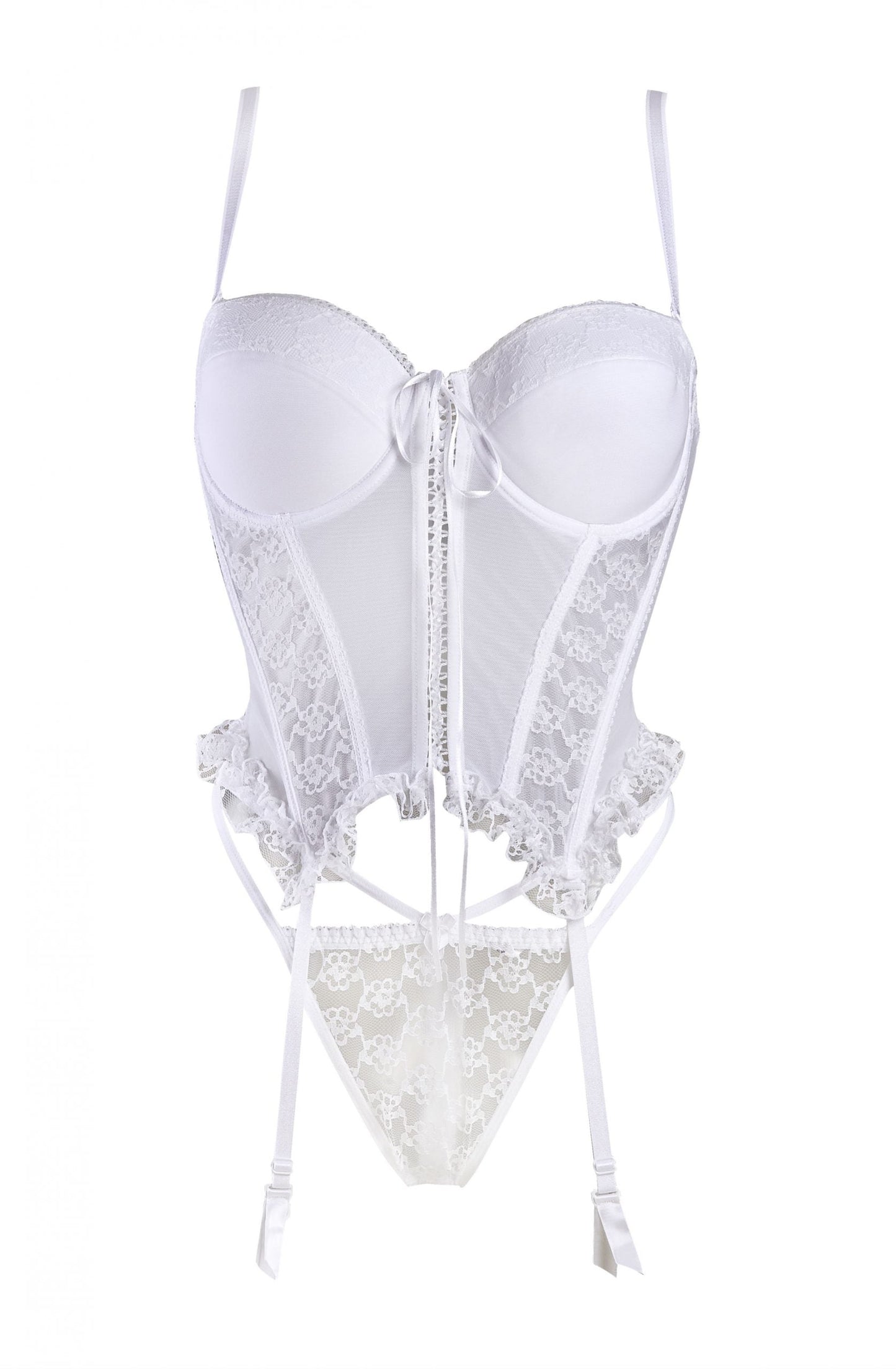 Gracya White Lace Corset with Detachable Bra Straps and String Set