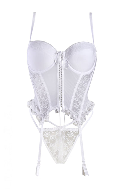Gracya White Lace Corset with Detachable Bra Straps and String Set