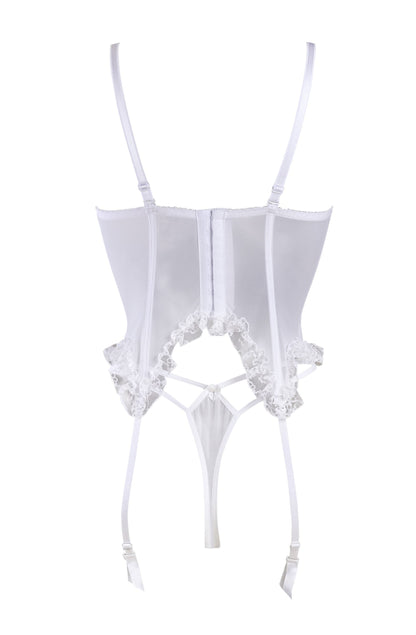 Gracya White Lace Corset with Detachable Bra Straps and String Set