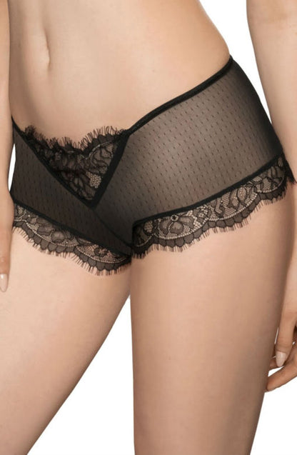 Roza Idrisa Black Brief with Eyelash Lace and Back Cut-Out Detail