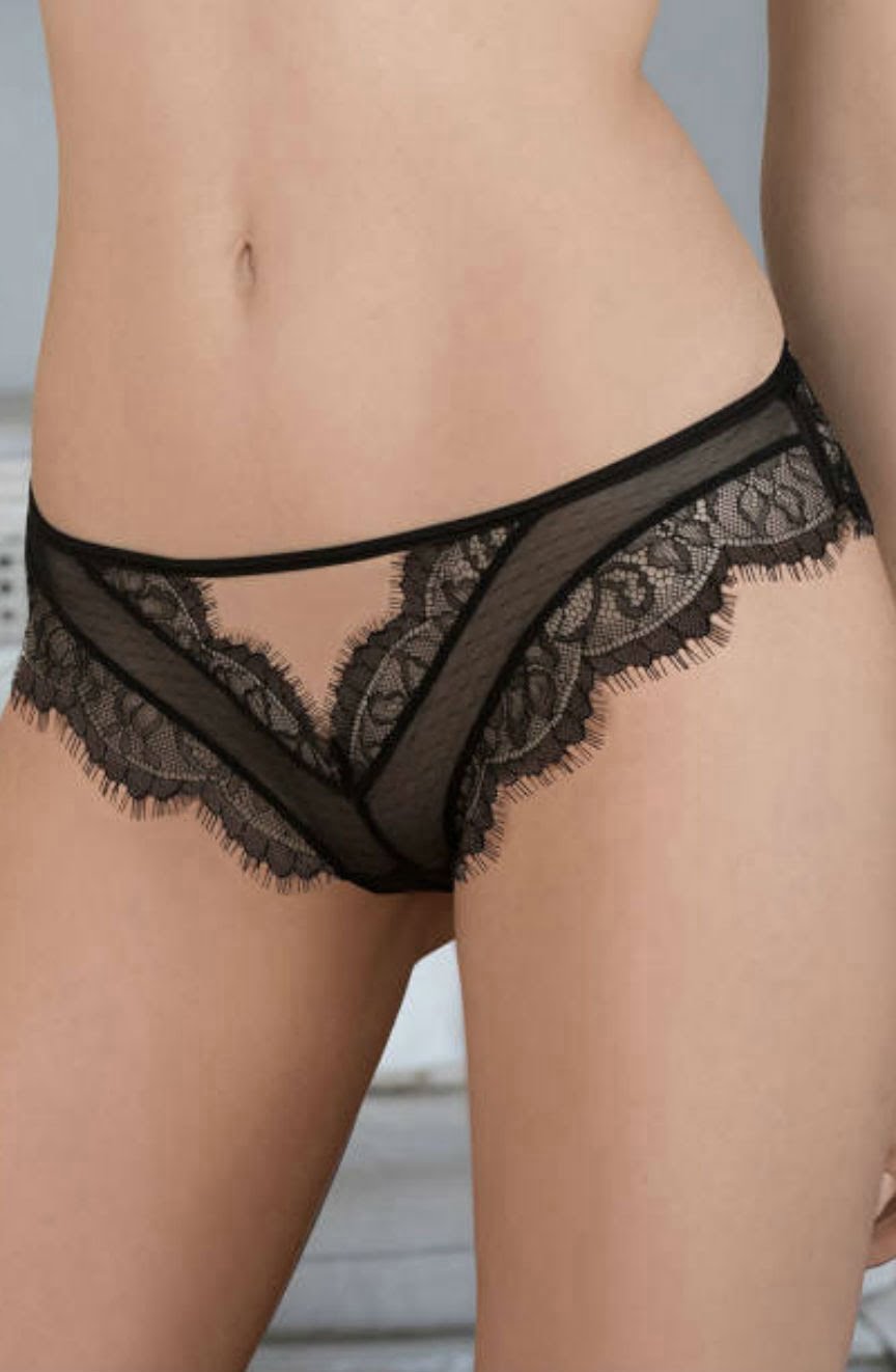 Roza Idrisa Black Eyelash Lace Matching Brief Panty Gift Box