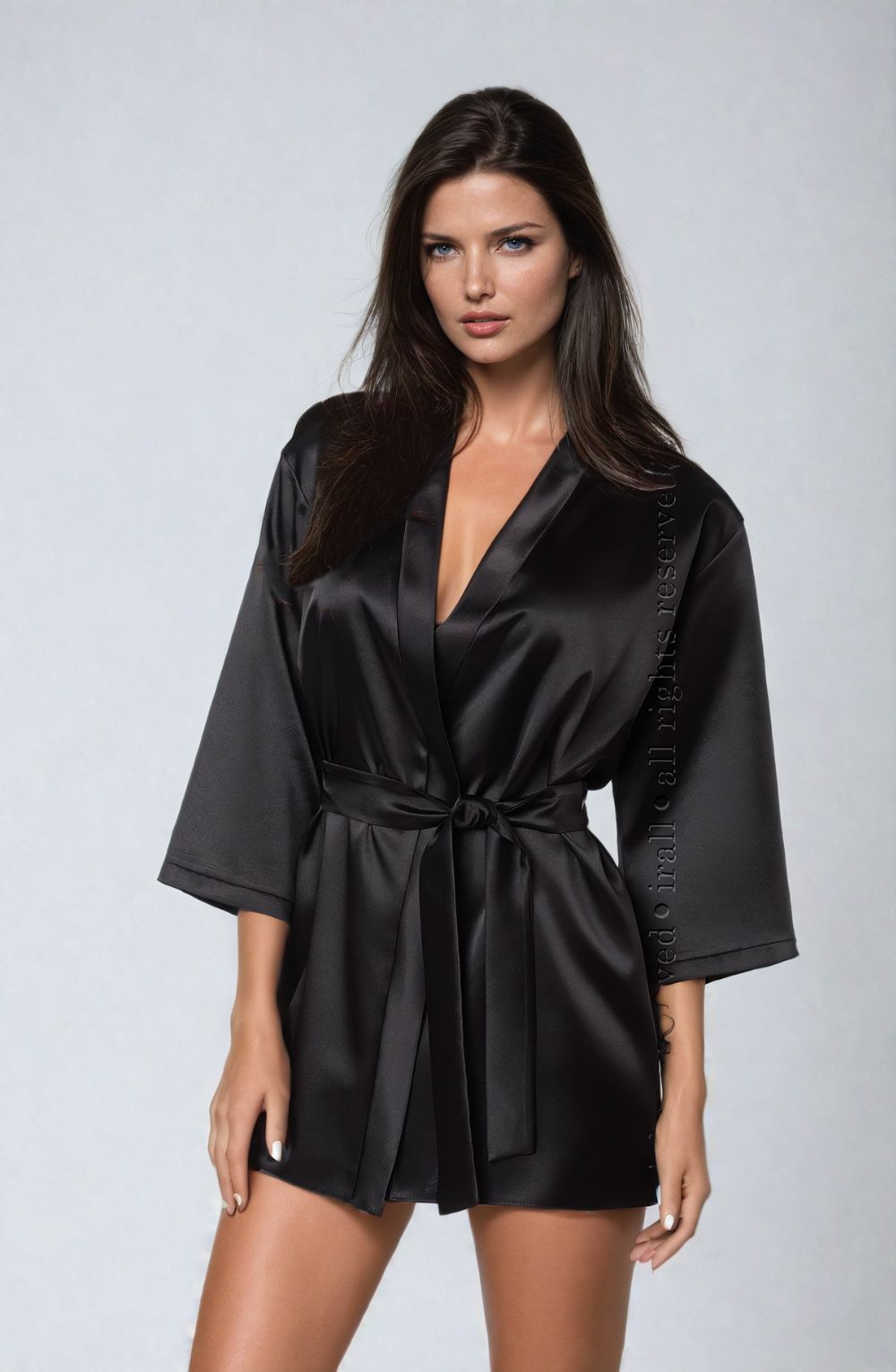 Irall Aria Satin Dressing Gown Black with Waist Belt for Women