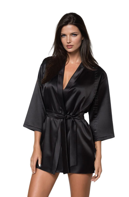Irall Aria Satin Dressing Gown Black with Waist Belt for Women