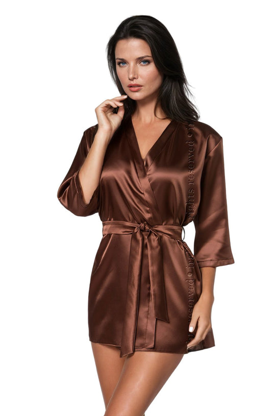 Irall Aria Satin Dressing Gown with Waist Belt in Chocolate