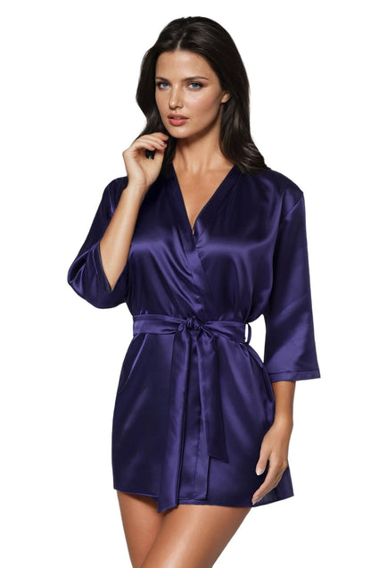Irall Aria Navy Satin Dressing Gown with Waist Belt