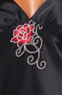 Irall Dakota Black Satin Nightdress with Embroidered Floral Design