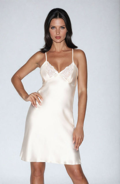 Irall Remi Elegant Cream Satin Nightdress with Lace Cups