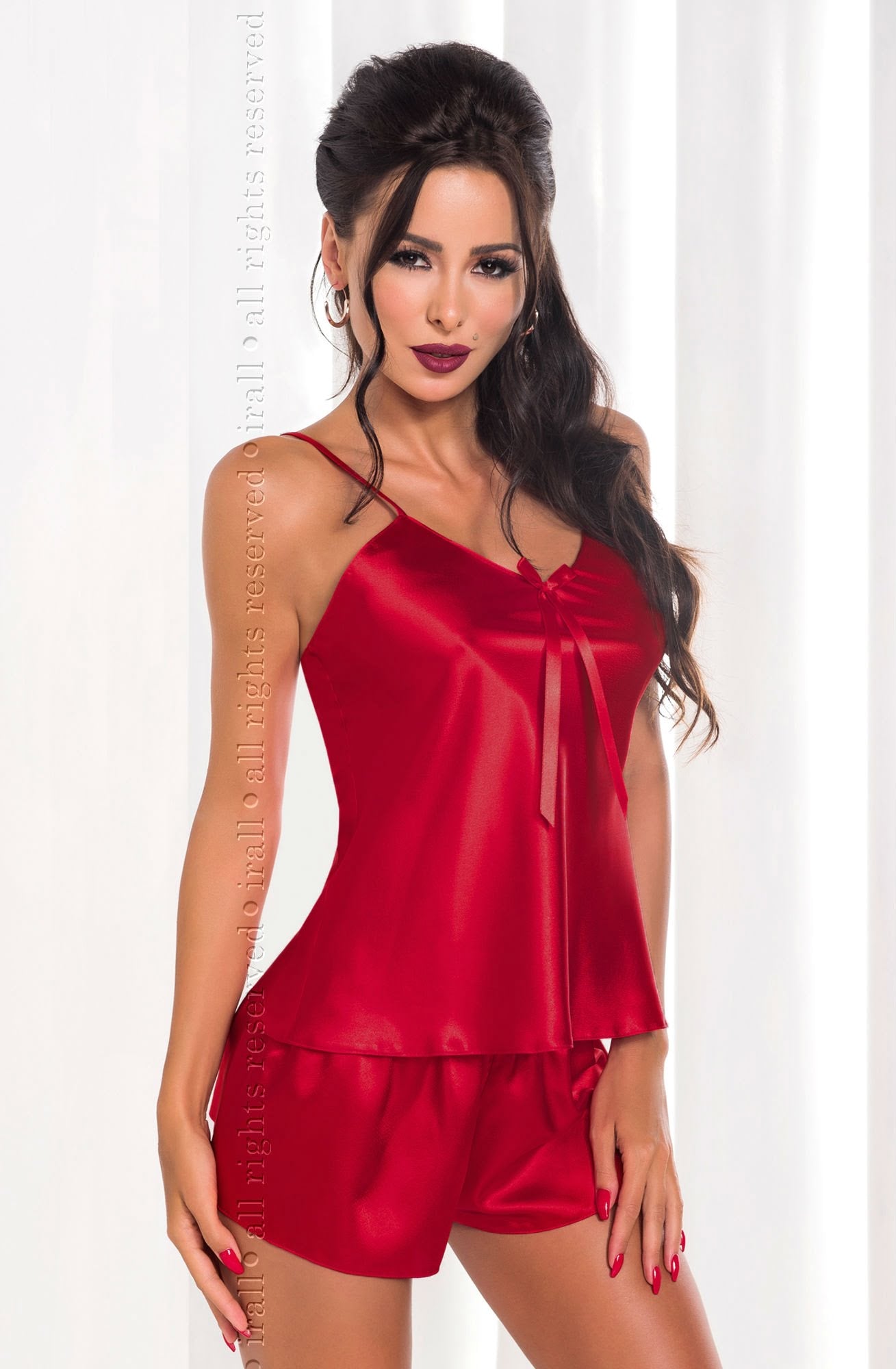 Irall Aria Burgundy Satin Set with Adjustable Straps and Matching Shorts