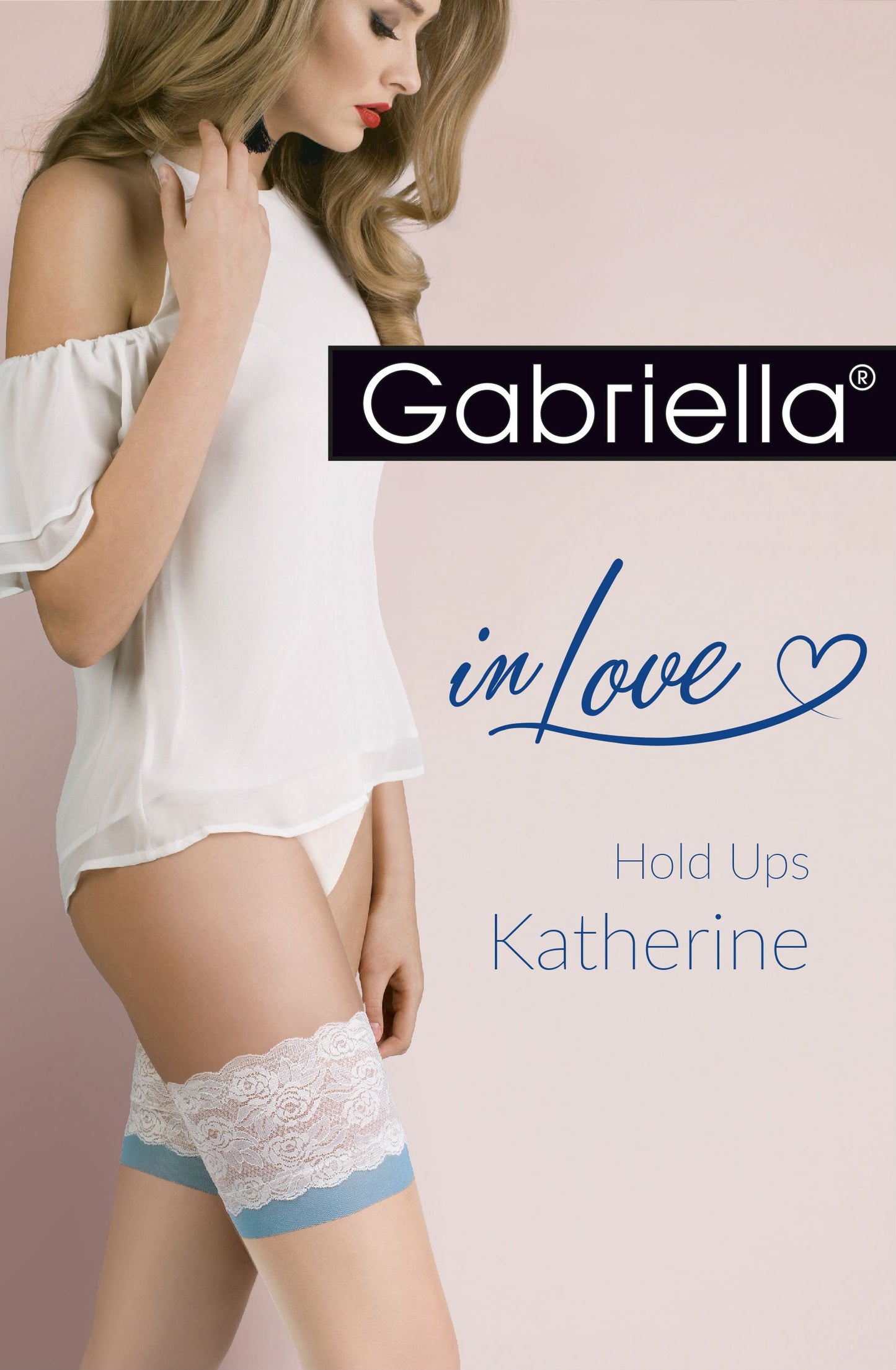 Gabriella Katherine Self-Supporting Hold Up Stockings in Natural Blue Champagne Lace