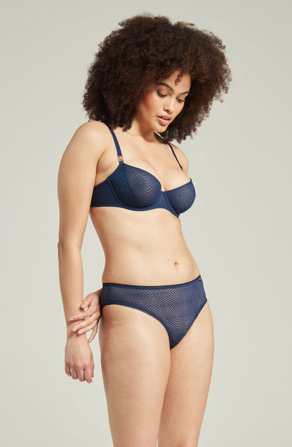 lightweight mesh Deco Lift Balcony Bra Navy Up to GG Cup Recycled Lace Support