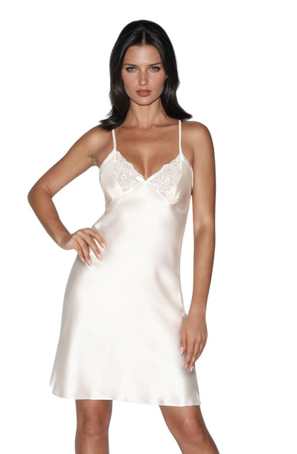 Irall Remi Elegant Cream Satin Nightdress with Lace Cups