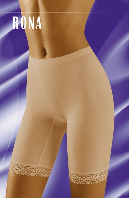 Wolbar Rona Beige Shaping Shorts with Elastic Waistband and Lace Detail