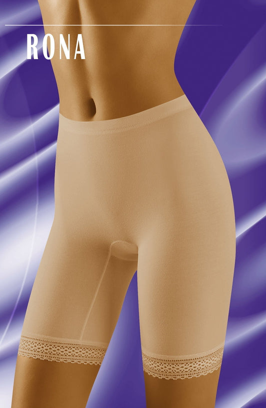 Wolbar Rona Beige Shaping Shorts with Elastic Waistband and Lace Detail