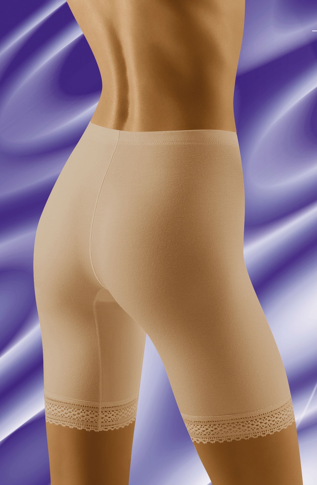 Wolbar Rona Beige Shaping Shorts with Elastic Waistband and Lace Detail
