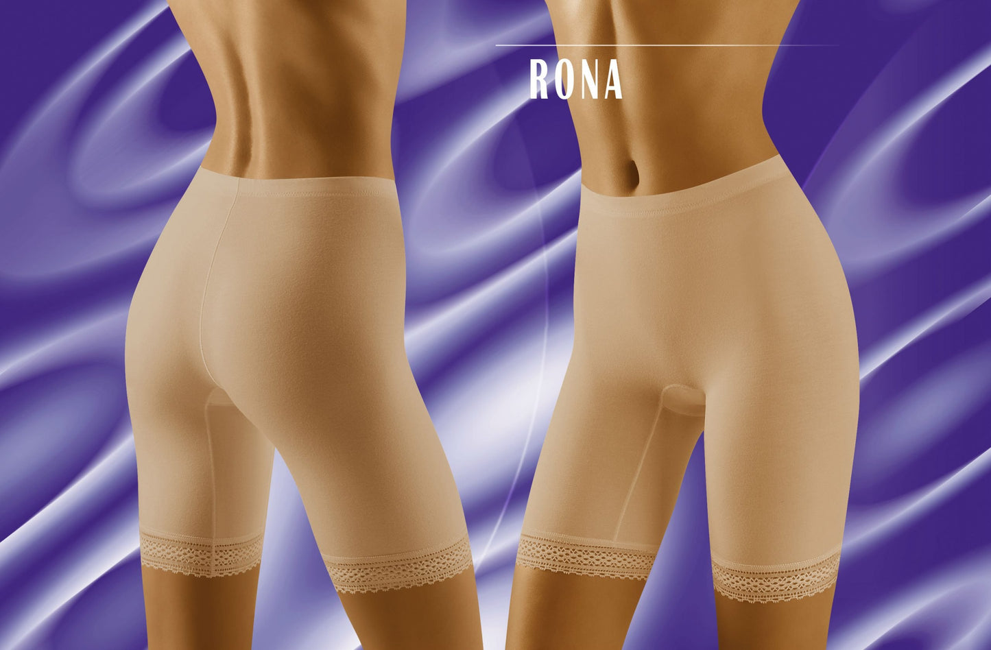 Wolbar Rona Beige Shaping Shorts with Elastic Waistband and Lace Detail