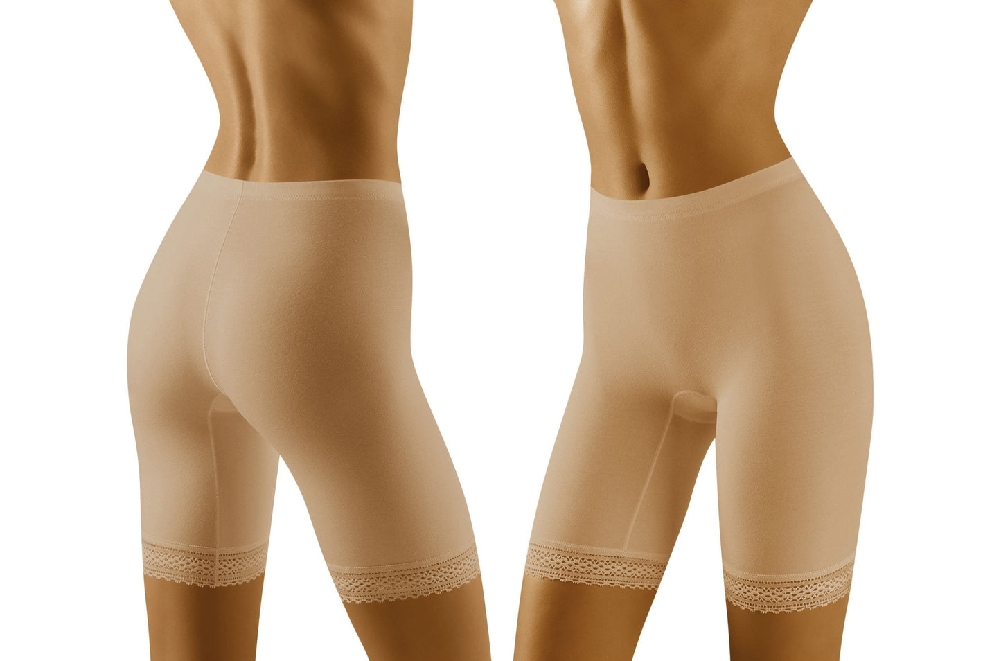 Wolbar Rona Beige Shaping Shorts with Elastic Waistband and Lace Detail