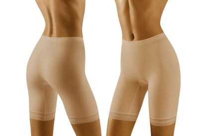 Wolbar Rona Beige Shaping Shorts with Elastic Waistband and Lace Detail