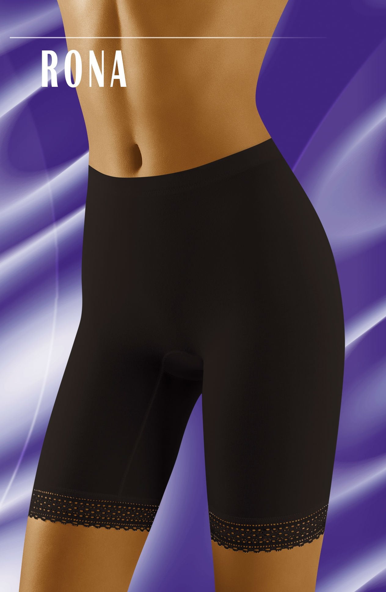 Wolbar Rona Black Shaping Shorts with Elasticated Lace Waistband