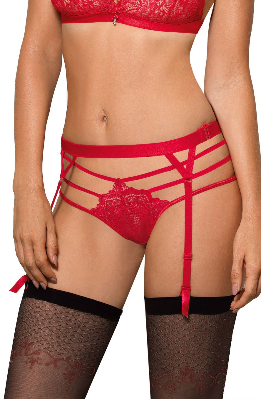 Roza Cyria Red Lace Brief with waist detail Straps Nightwear
