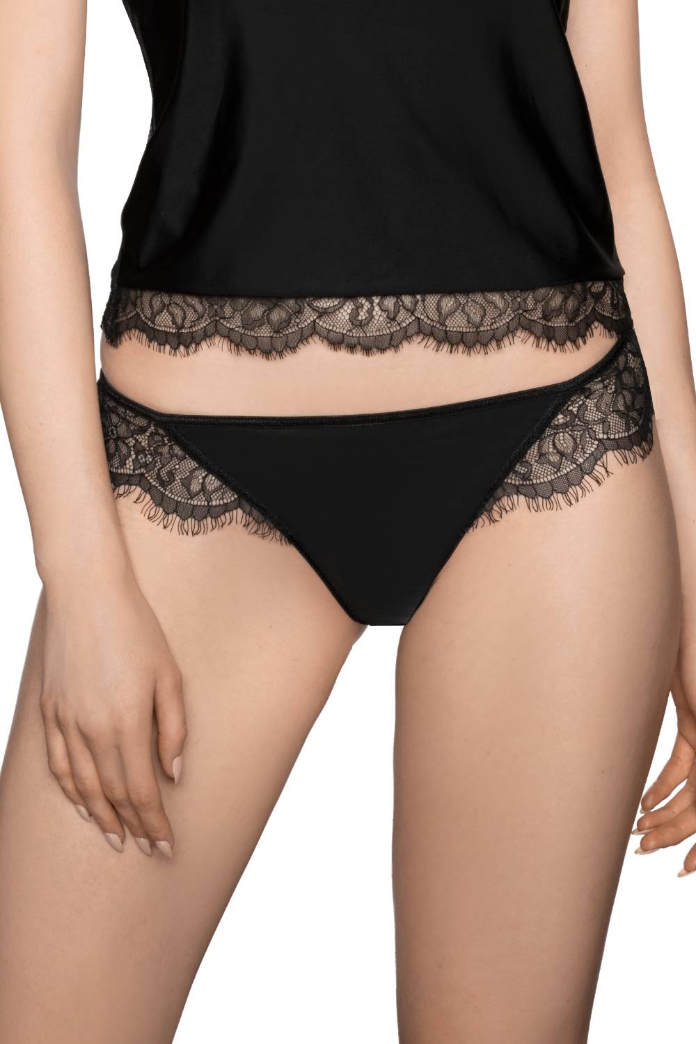 Roza Erii Black Soft Stretch Lace Matching Brief with Keyhole and Diamante Detail Underwear
