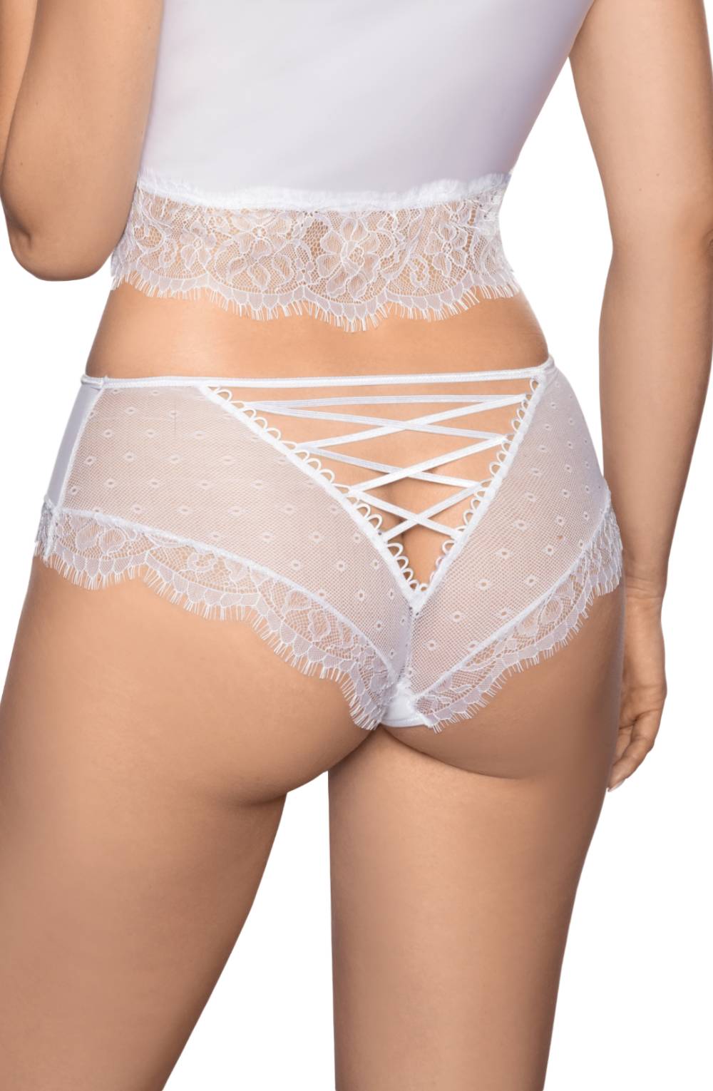 Roza Erii White Lace Brief with Criss-Cross Back Design for Women