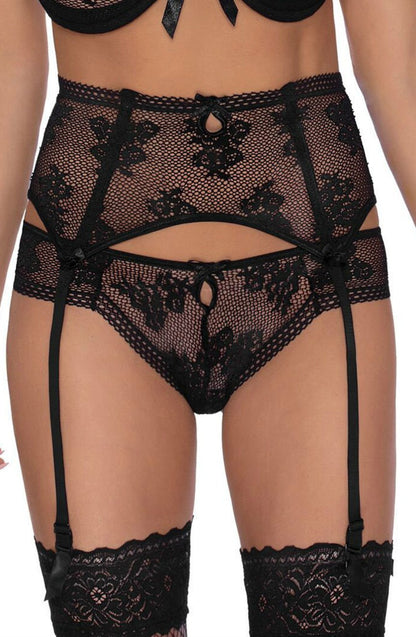 Roza Black Matching Brief with Deep waist detail Belt Elegant Nightwear