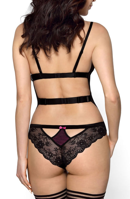 Roza Fifii Black Lace Bodysuit with Pink Satin Bows