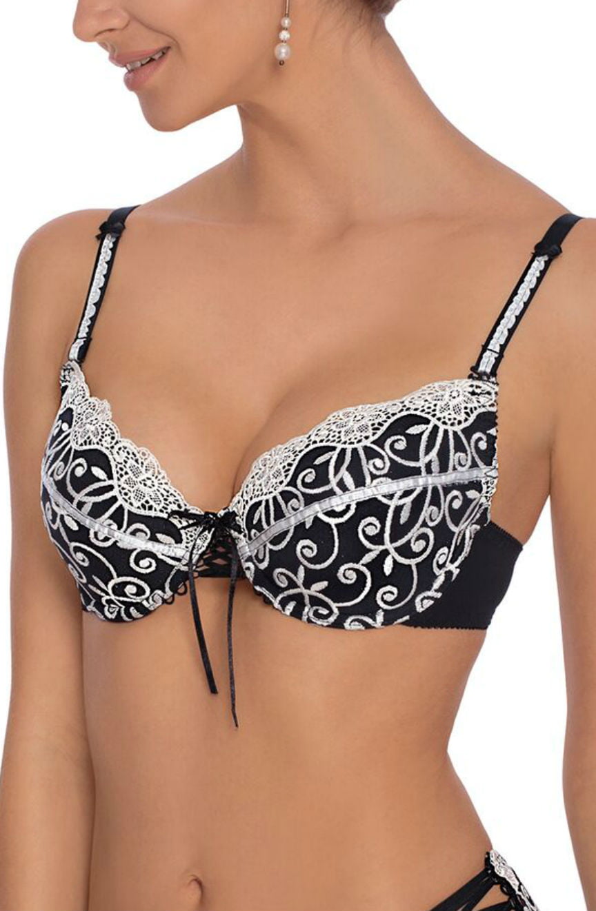 Roza Ginewra Bra with Black Mesh and Cream Embroidery