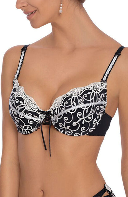 Roza Ginewra Bra with Black Mesh and Cream Embroidery