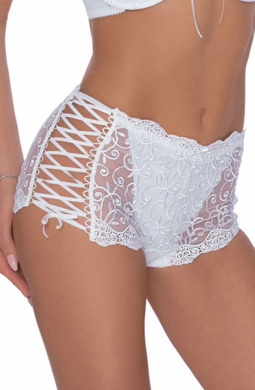 Roza Ginewra White Lace Embroidered Bridal Shorts Short