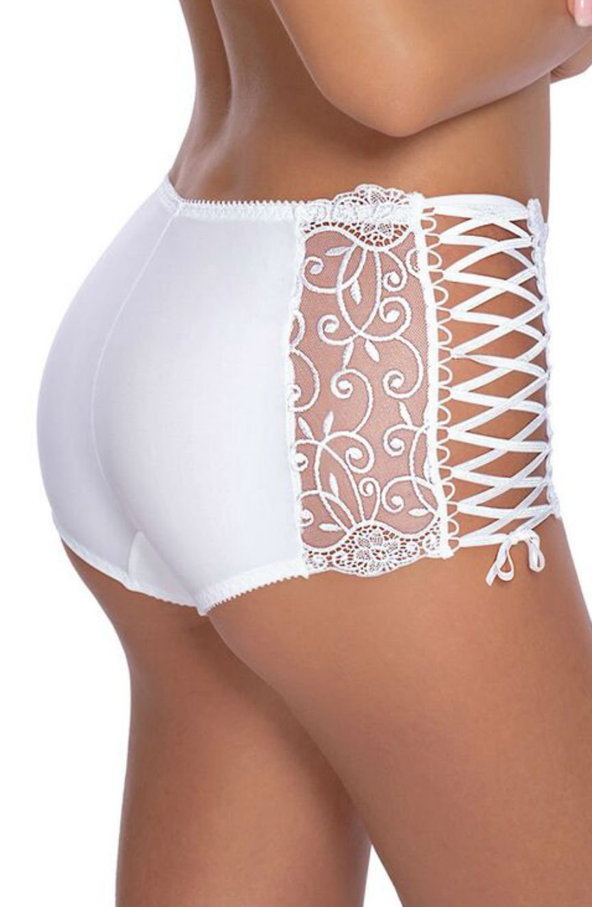 Roza Ginewra White Lace Embroidered Bridal Shorts Short