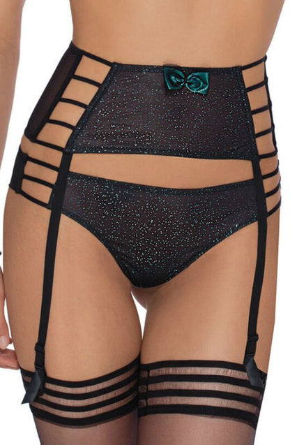 Roza Ilaris Black Underwear with Turquoise Sparkle and Cut-Out Sides