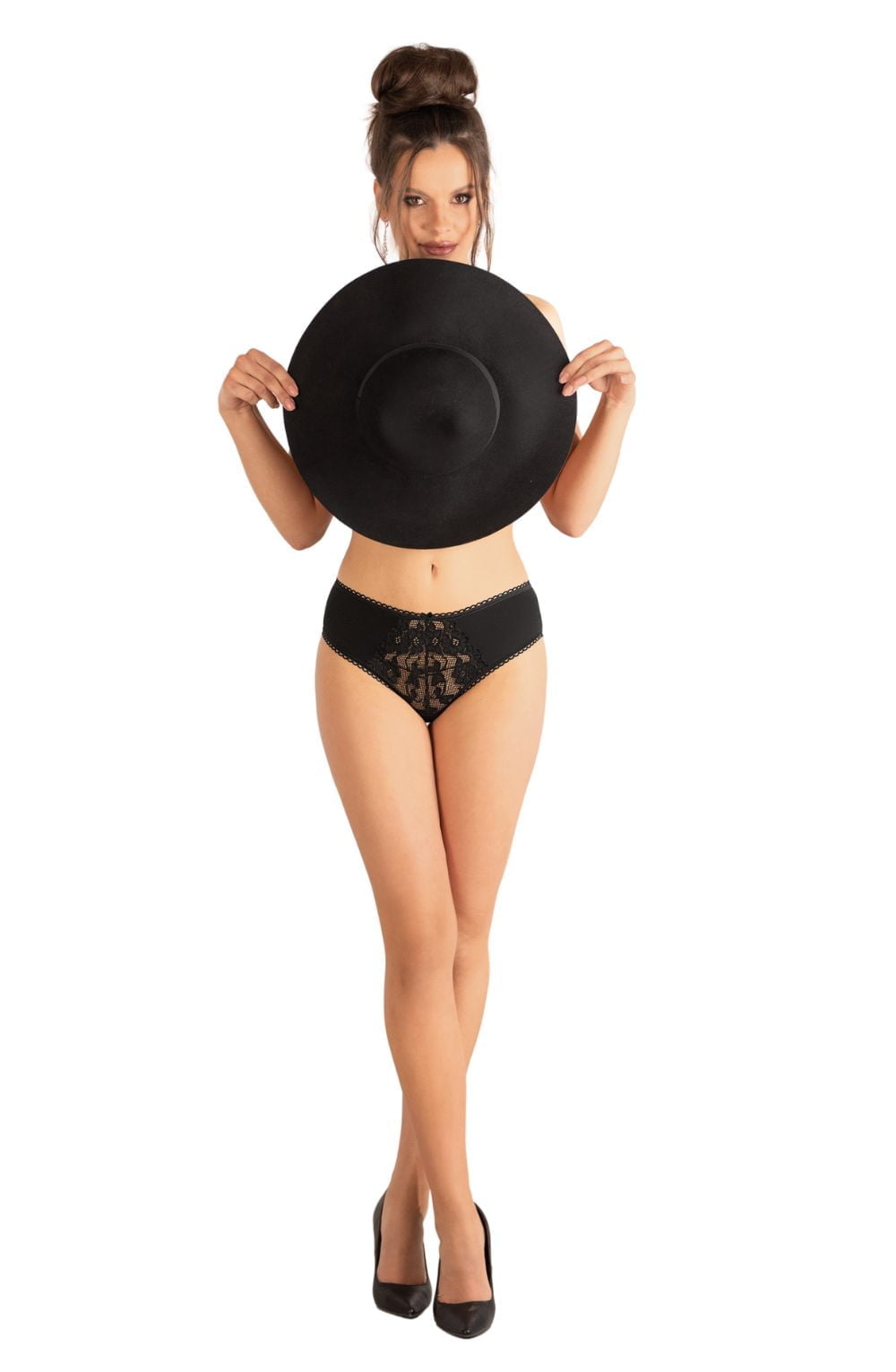 Roza Kamelia Black Lace Front Full Brief Underwear