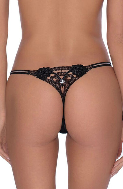 Roza Lea Black lightweight mesh Mesh Matching Brief with Lace and Diamante Embellishment