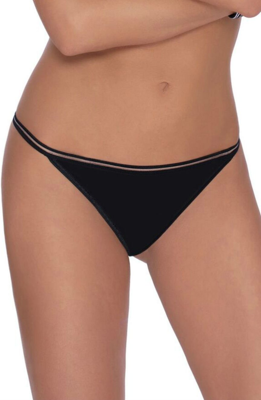 Roza Lea Black lightweight mesh Mesh Matching Brief with Lace and Diamante Embellishment