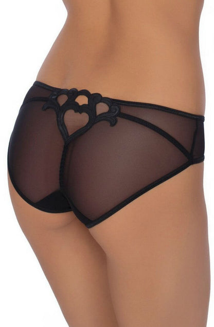 Roza Lica Black Lightweight Mesh Mesh Brief with Embroidered Heart Design